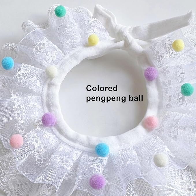 Elegant Lace Cat Collar with Cute Bow,Cat Collar with Bow Tie,Pet Lace Bib Collar with Cute Bow,Cat Princess Costumes,Colorful Ball,1 Piece ﻿