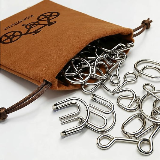 38 PCS Metal Brain Teaser Puzzles Set – Challenging Disentanglement Logic Lock Games for Adults, IQ Mind Toy Gift for Teens & Kids in Portable Travel Pouch