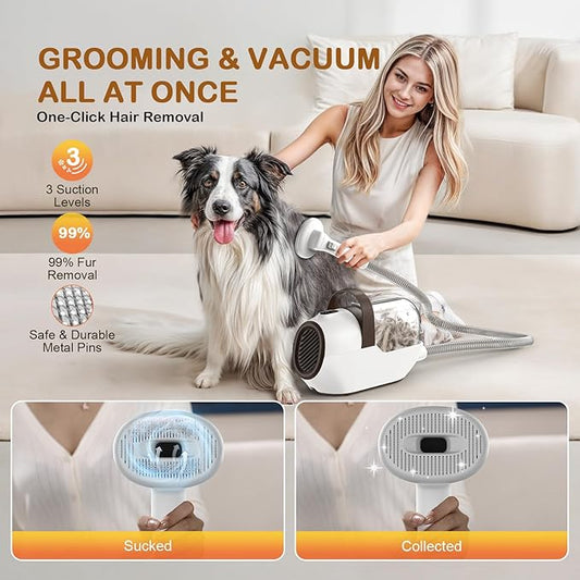 Dog Grooming Vacuum, Dog Grooming Kit with Pet Clipper Nail Grinder, 3 Suction Modes Dog Brush Vacuum with 6 Pet Grooming Tools (Auburn)