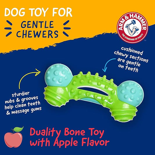Arm & Hammer Nubbies Duality Bone Dog Dental Chew Toy, Green Apple Flavor, Baking Soda Infused, Nubby Grooves Reduce Plaque and Tartar, No Stuffing, for Moderate Chewers