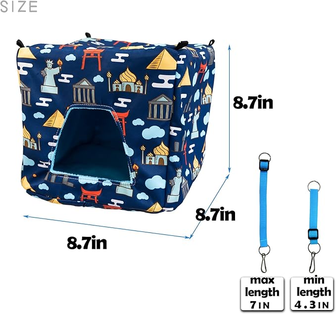 Ferret Hammock Set for cage Cage Accessories 3 Style,Ferret Double Hammock or Square House and Tunnel Bed for Guinea Pig Toy(Blue)
