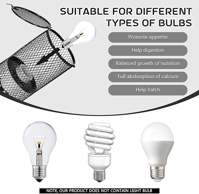 VIHOSE 4 Pcs Reptile Heat Lamp Guard with 150W Ceramic Heat Emitter Basking Anti Scald Heating Lamp Holder Mesh Cage Reptile Protection Lampshades for Lizard Snake Chick