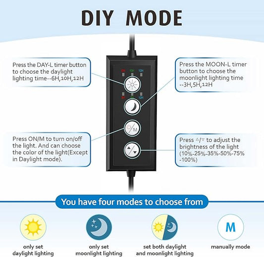 hygger Clip On Full Spectrum Aquarium LED Light, 18W Day-Night Dual Timer Sunrise-Day-Sunset-Moon Fish Tank Light, Adjustable Timer Brightness with 9 Colors for Planted Tank