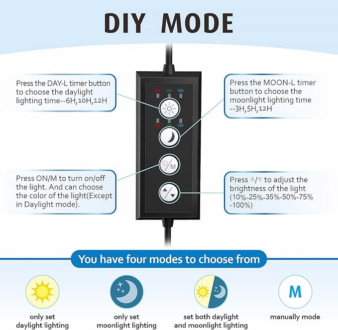 hygger Clip On Full Spectrum Aquarium LED Light, 26W Day-Night Dual Timer Sunrise-Day-Sunset-Moon Fish Tank Light, Adjustable Timer Brightness with 9 Colors for Planted Tank