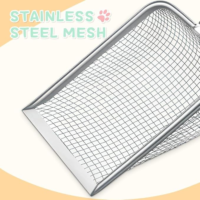 Chicken Poop Scooper 2 Pack with 2 Adhesive Hooks - Stainless Steel Coop Scoop Sifting Shovel with 3.8mm & 5mm Mesh, Metal Litter Sifter for Coop Cleaning, Sand and Poultry Supplies