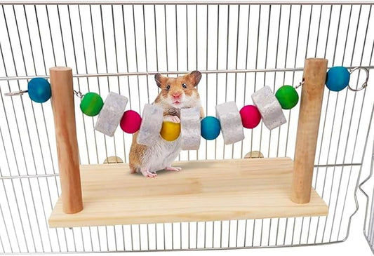 Hamiledyi Hamster Wood Ledge Platform with Lava Stone Block Chinchilla Cage Resting Wooden Shelf Chew Toys for Guinea Pig Gerbil Mouse Rat