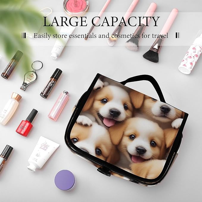 Cute Puppy Dogs Travel Toiletry Bag for Women Portable Hanging Organizer for Shampoo, Conditioner, Brushes Set