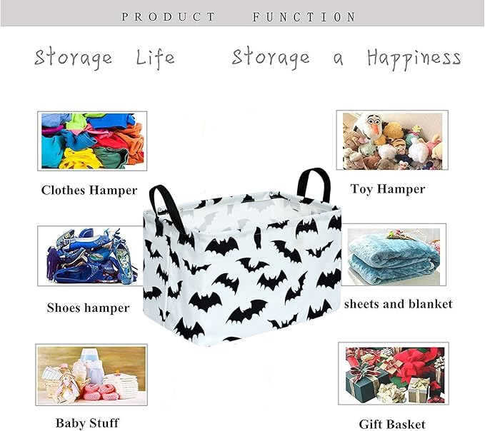 Kid Clothes Storage Basket Gift Shelf Basket Toy Storage Bin, Nursery Basket Organizer Box for With Handles for Room Deco Bat Pattern