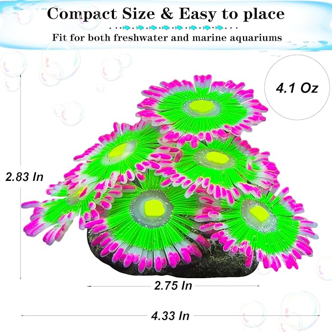 2pcs Silicone Glowing Effect Aquarium Fish Tank Decorations, Artificial Soft Anemone Coral Plants Ornaments for Aquarium Decor Landscape, Glow in Dark Fish Tank Accessories Decorations(Pink)