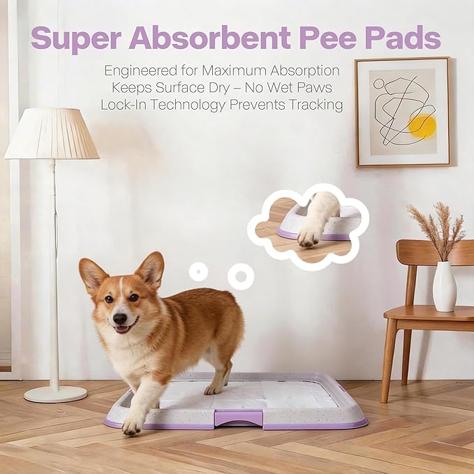 Pawise Dog Pee Pad Holder for Puppy, Puppy Pad Holder Tray, Pet Training Pee Pad, Indoor Potty Tray for Senior Dogs, Dog Toilet for Newborn Puppies, 23.5" x 23.5"，Purple
