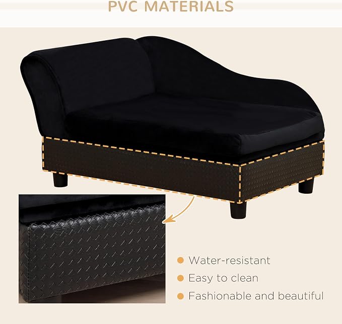 PawHut Luxury Fancy Dog Couch with Hidden Storage, Small Dog Sofa Bed with 2" Soft Foam, Modern Pet Furniture for Puppies & Little Breeds, Black