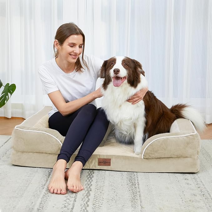 Comfort Expression Orthopedic Dog Bed for Medium Size Dog with Bolster | Waterproof Dog Couch Bed with Washable Cover & Non-Slip Bottom, Supportive Egg Crate Foam Medium Pet Bed, 30x20 Inch
