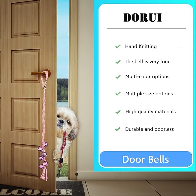 Dog Hanging Doorbells| 6 Extra Loud Dog Potty Training Bells| Adjustable Durable Braided Rope Door Bell for Dogs to Ring to Go Outside(Pink, Large)