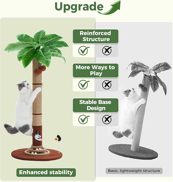 Made4Pets 42" Tall Cat Scratching Post with Sisal Rope, Interactive Hanging Balls, Toy Mouse and Two-Layer Ball Track Cat Toys, Palm Tree Cat Scratcher Tower for Indoor Cats and Kittens