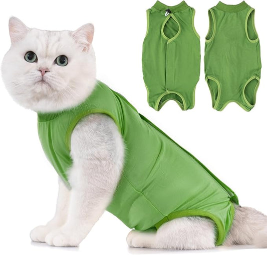Avont Cat Recovery Suit - Kitten Onesie for Cats After Surgery, Cone of Shame Alternative Surgical Spay Suit for Female Cat, Post-Surgery or Skin Diseases Protection -Green(M)