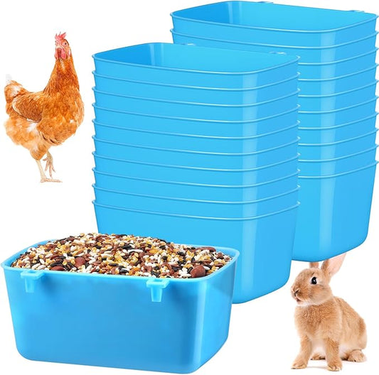 Zhehao 20 Pcs Bird Cage Cups Chicken Feeder Waterer Cups 18 oz Pigeon Feeder Plastic Poultry Wire Cage Hanging Rooster Chicken Water Bowl for Pet Bunny Gamefowl Poultry(Blue)