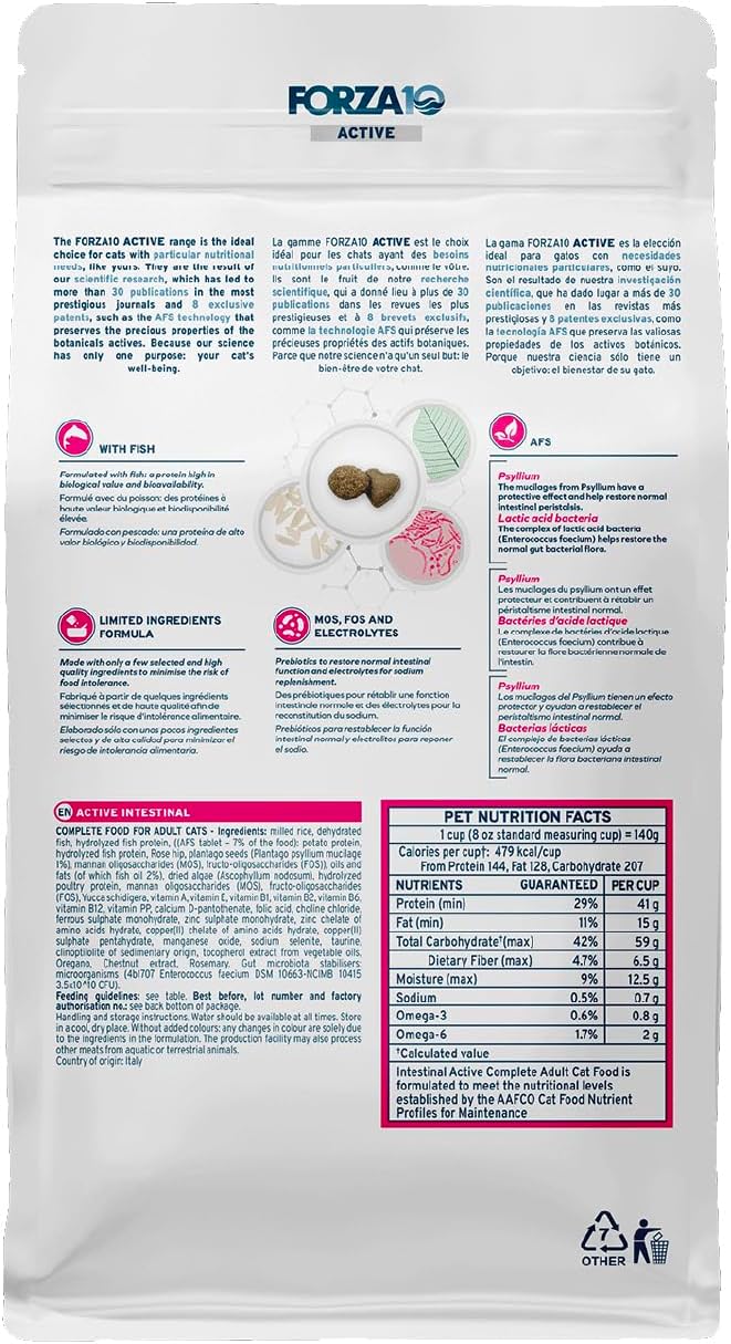 Forza10 - Cat Food, Vet-Apoorved Pet Food for Sensitive Stomachs and Digestive Support, Non-GMO, Fish Flavor, Made in Italy (0.88 lb)