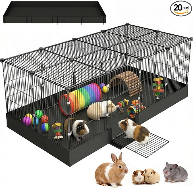 20 Planes Guinea Pig Cages Enclosed Hamster Cage with Door & Waterproof Liner, Expandable Cage for Guinea Pigs, Metal Wire Yard Fence Rabbit Cage