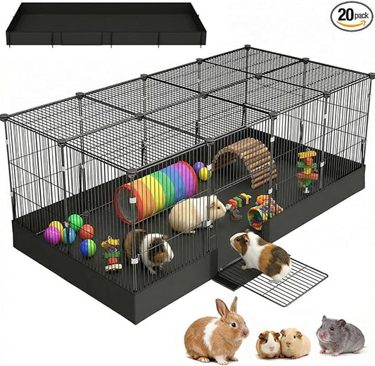20 Planes Guinea Pig Cages Enclosed Hamster Cage with Door & Waterproof Liner, Expandable Cage for Guinea Pigs, Metal Wire Yard Fence Rabbit Cage