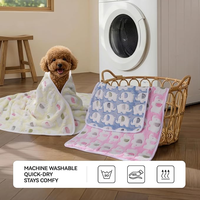 LINENLUX 1 Pack 3 Blankets Super Soft Fluffy Premium Fleece Dog Blankets for Puppy Cat Pet Blanket Flannel Throw Warm Sleep Elephant Pattern-3pcs 60x40 inch