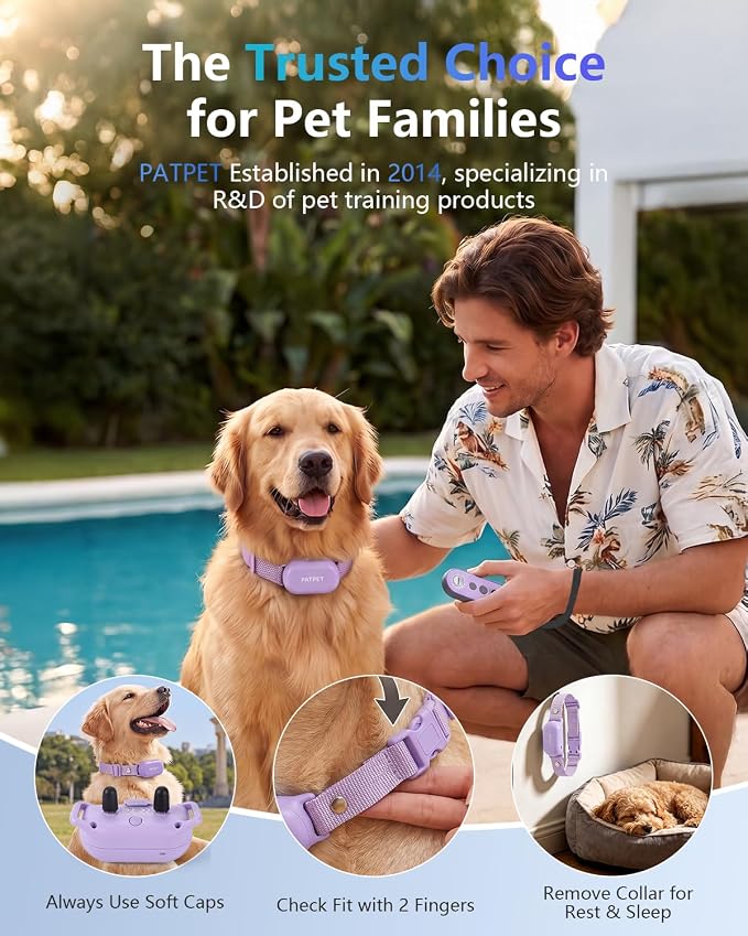 PATPET Shock Collar for Dogs - 4000FT Dog Training Collar with Remote, IPX7 Waterproof 4 Modes(Beep/Vibration/Shock/Safe) Dog Shock Collar, Rechargeable for Small Large Dogs (8-120Lbs) (Purple)