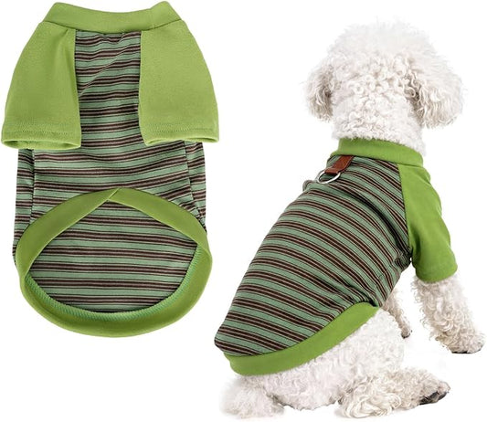 Pistha Dog Tshirt Striped Shirts for Dogs Clothes Stretchy Puppy T-Shirts with Metal Buckle for Small Medium Dog Boys Girls (Green, X-Large)