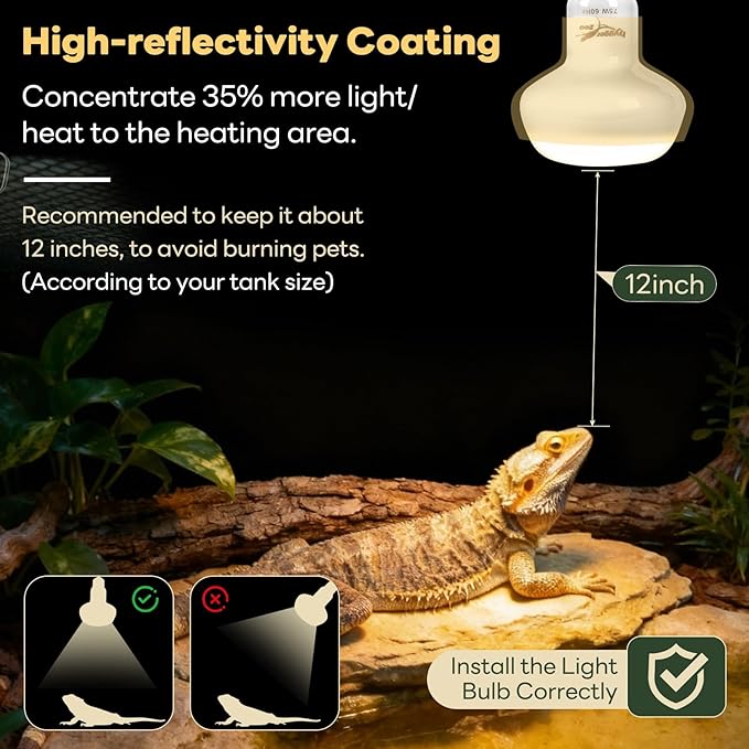 Reptile Heat Lamp, 2 Pack 100W Simulated Natural Sunlight Heat Lamp Bulbs Reptile Warm Light Lamps UVA Daylight Basking Light for Bearded Dragon Chameleon Turtle Snake Gecko Lizard Chicken, White