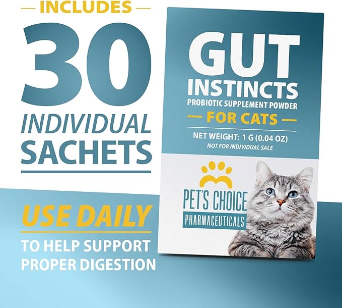 Pet's Choice Gut Instincts Probiotic Supplement Powder Packets for Cats, 30 ct, Veterinary Formulated Cat Probiotics with Vitamins for Gut Health, Digestive Balance, Diarrhea Support, Chicken Flavor