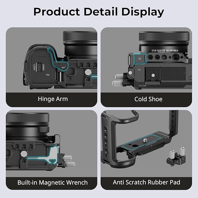 SmallRig ZV-E10 II Cage Kit for Sony ZV-E10 II with Cable Clamp for HDMI, Built-in Quick Release Plate for Arca, Cold Shoe and 3/8''-16 Threaded Holes, Full Access - 4867