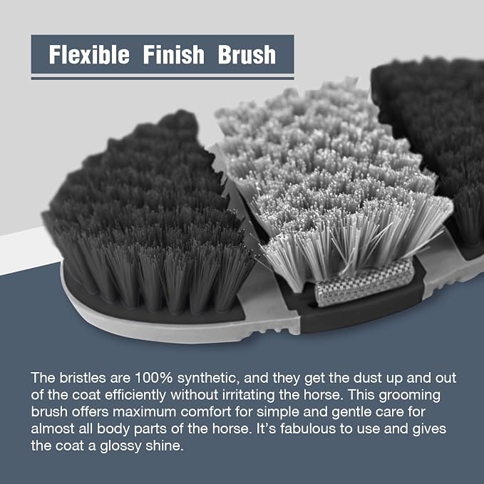 Harrison Howard Flexible Finish Horse Grooming Brush - Bendable, Convenient for Horse Scrubbing, Comfortable Hold in Hand - Dark Charcoal