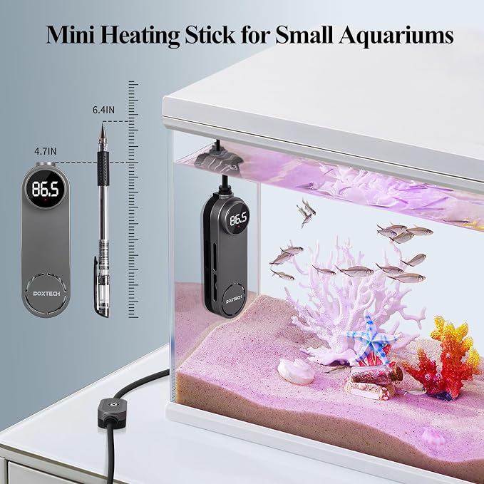 boxtech Small Submersible Aquarium Heater - 100w Fish Tank Heater, Mini Turtle Betta Tanks Heaters with External Adjustable Temperature Controller for 12 to 25 Gallon Tanks