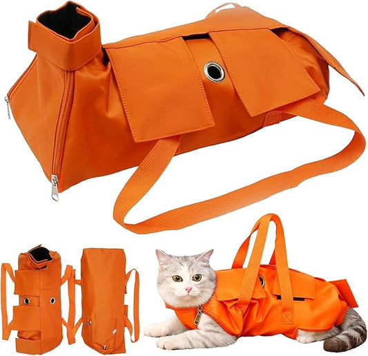 Waterproof Cat Grooming Restraint Bag - Anti-Scratching for Claw Care & Nail Trimming, Ideal for Cat Medical Examination (Orange, S)