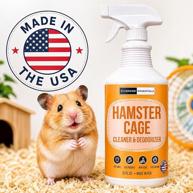 Hamster Cage Cleaner & Deodorizer Spray (32oz) – Odor Eliminator for Small Animal Cages & Habitats – Pet Safe, Non-Toxic, Fast-Acting – Made in USA