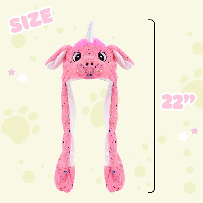 Bubblepompom Animal Hat with Ears Moving Jumping Pop Up Beating Hat Plush Holiday Cosplay Dress Up Funny Gift for Kids