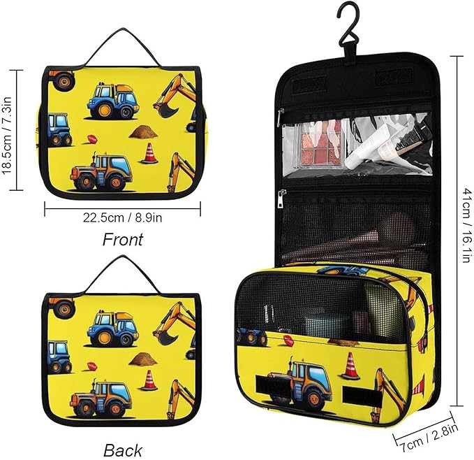 Travel Toiletry Bag Hanging Hook Toiletry Bag Cute Truck Construction Essentials for Women & Men Makeup Bags