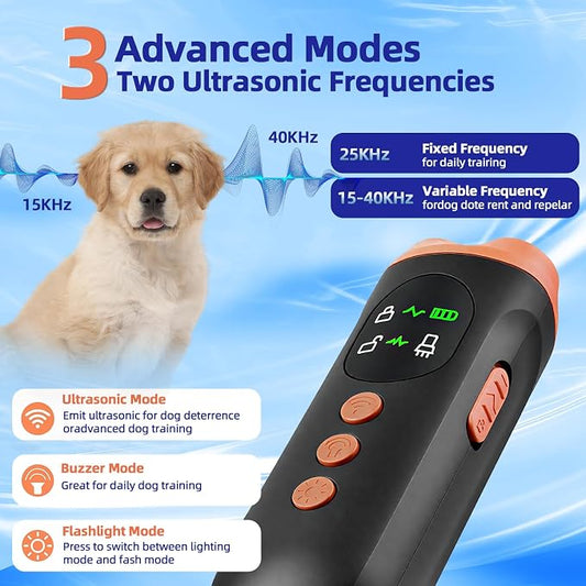 TGHIJKK Ultrasonic Dog Bark Deterrent Device: Rechargeable Anti Barking Device for Dogs with 3 Modes - Up to 35FT Range Safe Humane Training Tool - Small Medium Large Dogs Indoor Outdoor Use