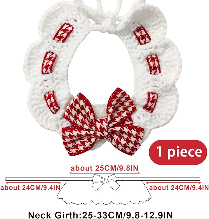 Elegant Lace Cat Collar with Cute Bow,Kitty Collars with Bow Tie,Pet Lace Bib Collar with Cute Bow,Cat Princess Costumes,Red,1 Piece