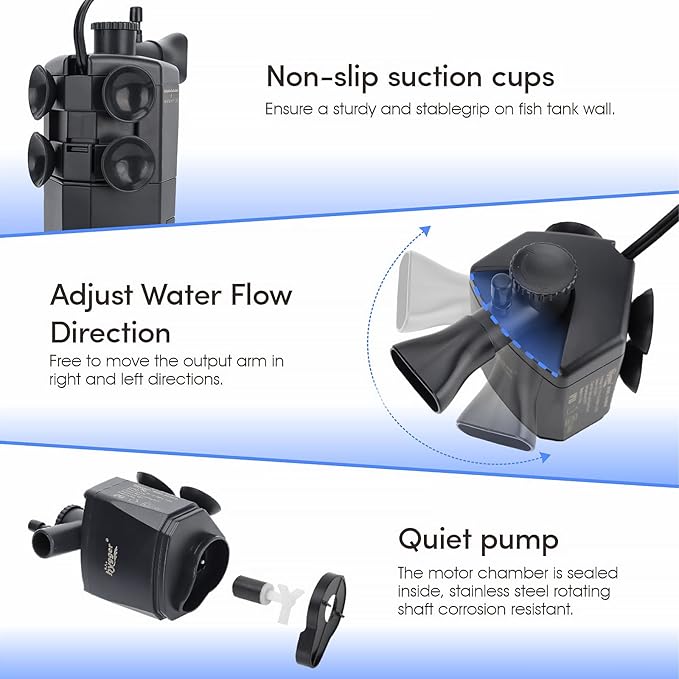 hygger Aquarium Internal Filter, 120GPH Silent Power Filter for 10-20 Gallon Corner Installation, Triple Filtration with Adjustable Flow and Spray Bar