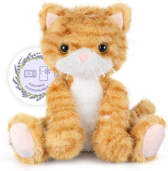 SuzziPals Heatable & Coolable Orange Cat Stuffed Animal, Cat Heating Pad Microwavable for Soothing & Relaxation, Lavender Scented Orange Cat Plush Toy for Stress Relief, Stuffed Cat Toys for Kids