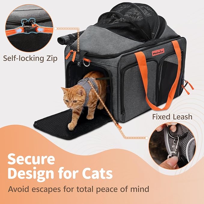 Cat Pet Carrier Soft Sided Bag Airline Approved, Foldable Travel Large Carrier for Small Kittens Medium Cats Up to 15 Lbs, Expandable Carrying Case for Car, Comfortable for Transport