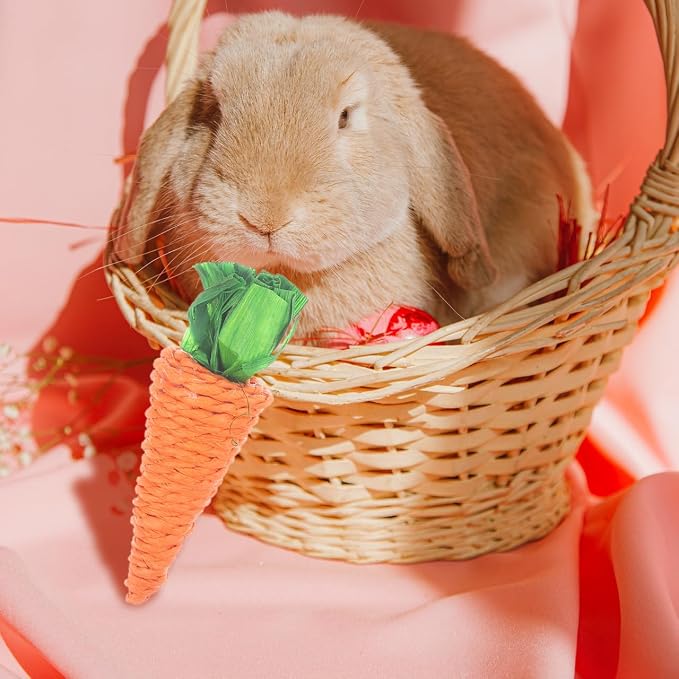 6Pcs Hand Woven Straw Radish Carrot Chew Toys for Hamsters Rabbits Guinea Pigs Small Animals Molar Teeth Cleaning Stress Relief