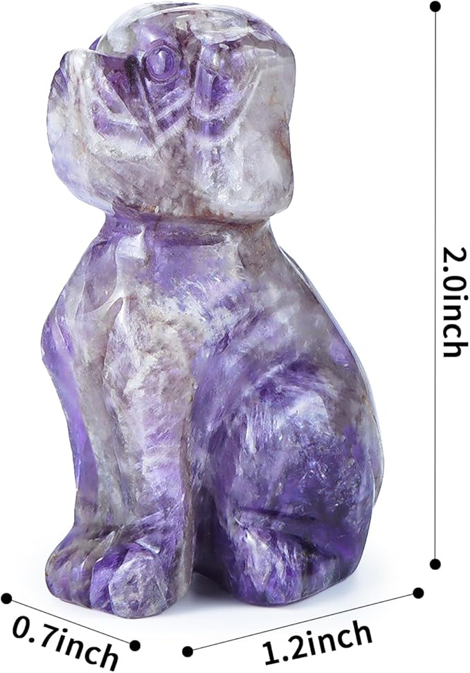Artistone 2" Amethyst Dog Crystal Animals Figurine Carved Gemstone Puppy Dog Statue Sculpture Craft Home Decorations