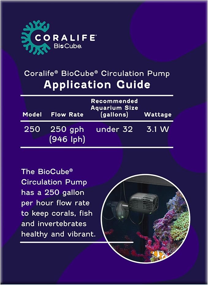 Coralife BioCube Aquarium Fish Tank Circulation Pump For Up To 32 Gallons, 250 GPH