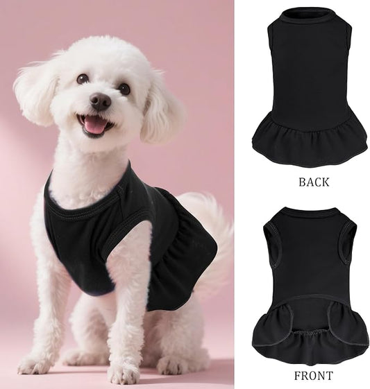 2 Pcs Dog Dresses Cat Skirt Solid Color Dog Clothes Summer Sleeveless Puppy Girl Clothes for Small Pet Dogs Cats (Black,Red, Medium)