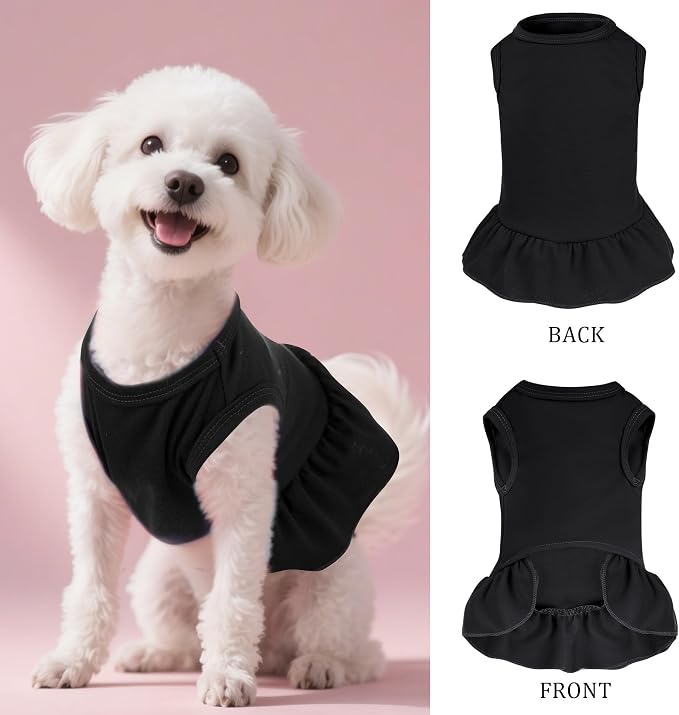 2 Pcs Dog Dress Cute Cat Skirt Solid Color Summer Clothes for Small Pet Dogs Cat (Black,Red, X-Small)