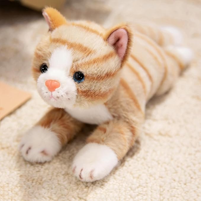 PEACH CAT Striped Cat Stuffed Animal 9.8" Realistic Kitten Plushies Soft Plush Toys Gifts for Kids Yellow