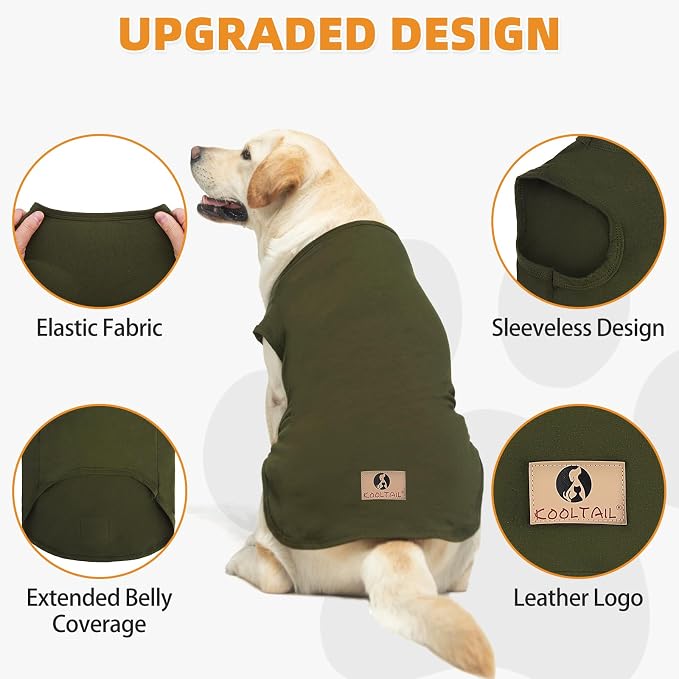 KOOLTAIL Large Dog Clothes for Boy Girl, 2 Pack Cotton Summer Dog T Shirts UV & Insect Protection for Outdoor Camping, Anti-Hair Loss & Breathable Sleeveless Pet Vest Tank Tops Apparel, Green, XXXL