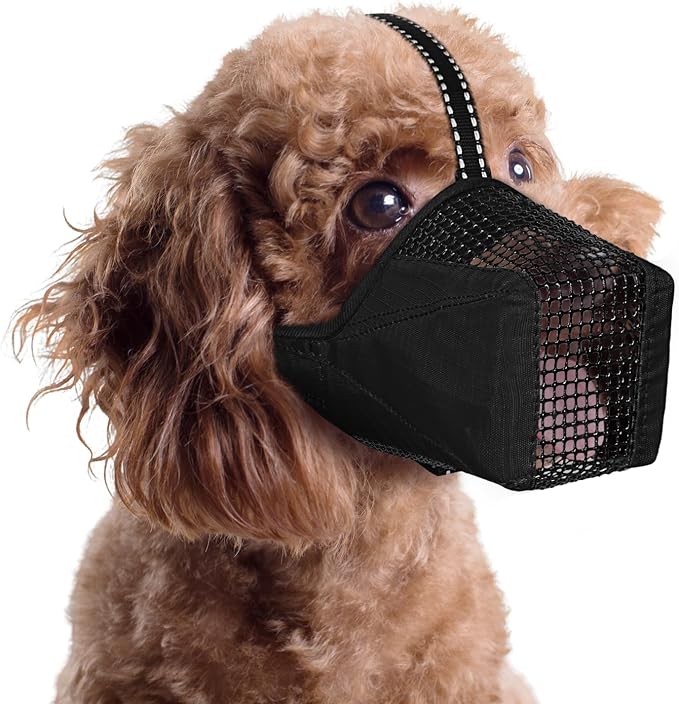 Mesh Dog Muzzle, Breathable Soft Dog Muzzle with Reflective Straps for Secure Fit, Prevents Biting, Chewing Scavenging – Adjustable for Small Medium Large Dogs,Black,XS