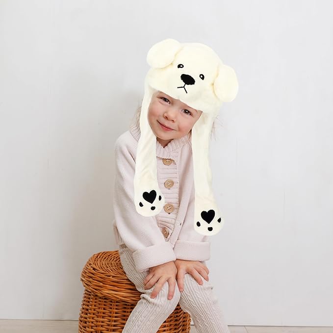 Bubblepompom Animal Hat with Ears Moving Jumping Pop Up Beating Hat Plush Holiday Cosplay Dress Up Funny Gift for Kids