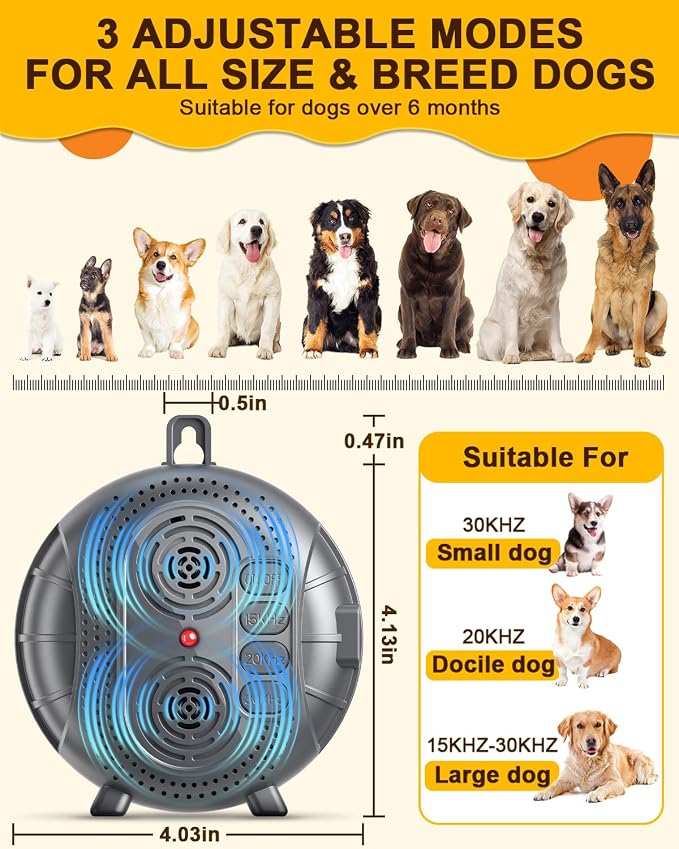 Anti Barking Device for Dogs, Rechargeable Ultrasonic Bark Box with 3 Modes, Dog Bark Deterrent Device Up to 35Ft Range, Dog Barking Silencer for Indoor and Outdoor Use (Brown)